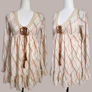 LIZ LISA Gyaru Plaid Long Sleeve Dress with Lace Detail Japan